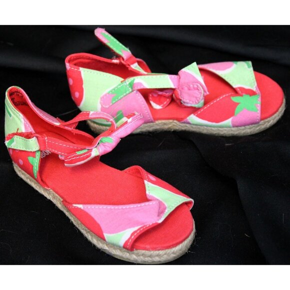 2013 Gymboree Strawberry Sweetheart Espadrille Sandals sz 8 Summer Bow Easy On - Picture 4 of 6
